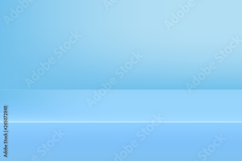 Empty studio blue background for product display with copy space. Showroom shoot render. Banner background for advertise product.