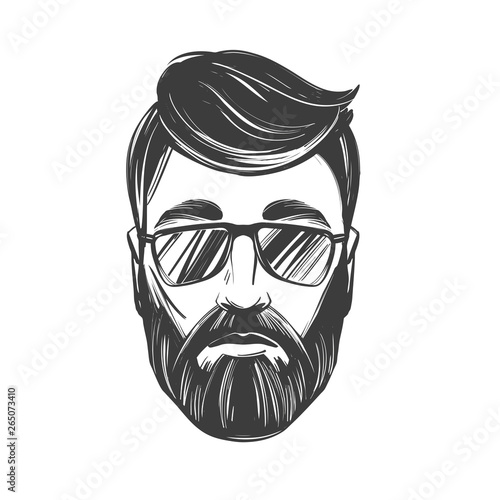 Bearded man , barbershop, hairstyle, haircut, hand drawn vector illustration realistic sketch