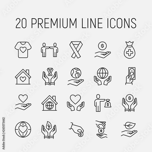 Simple collection of volunteering related line icons.