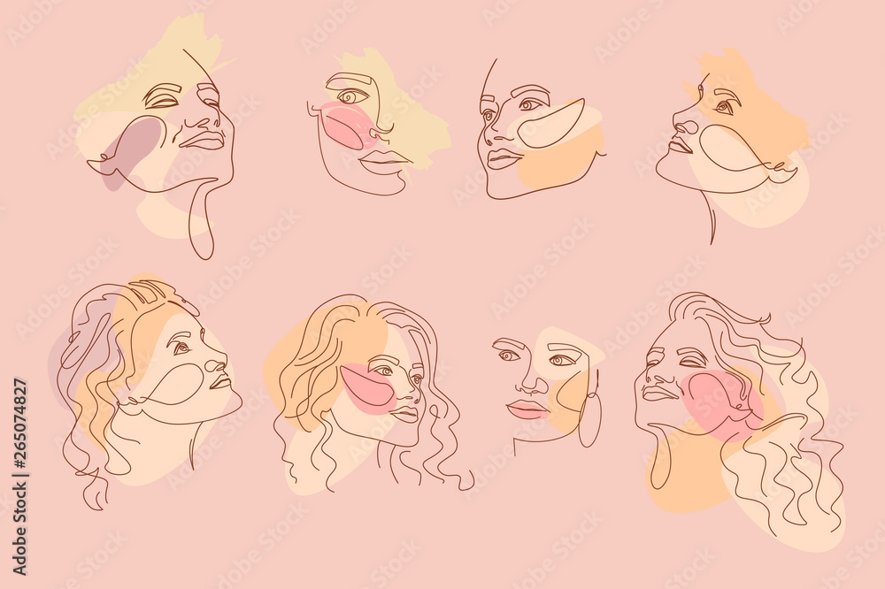 Set of abstract girl portraits in one line style. Poster in minimalistic style. Editable vector illustration Set of abstract girl portraits in one line style. Poster in minimalistic style. Editable vector illustration