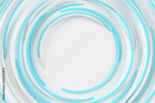 Digital blue background of many rotating rings and forming a frame in the center 3D illustration