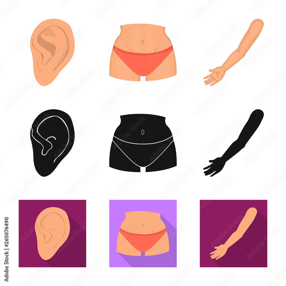 Vector design of body and part sign. Collection of body and anatomy vector icon for stock.