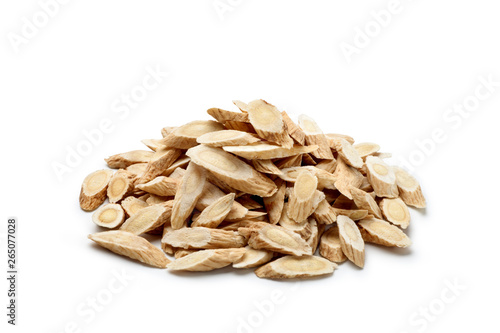 Pile of Astragalus  (Huang Qi) isolated on white background. Chinese herbal medicine.