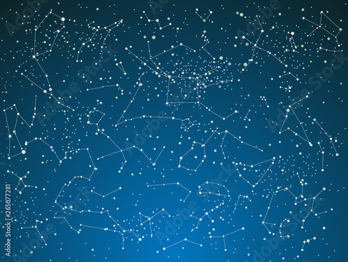 Signs zodiac on starry night blue sky.