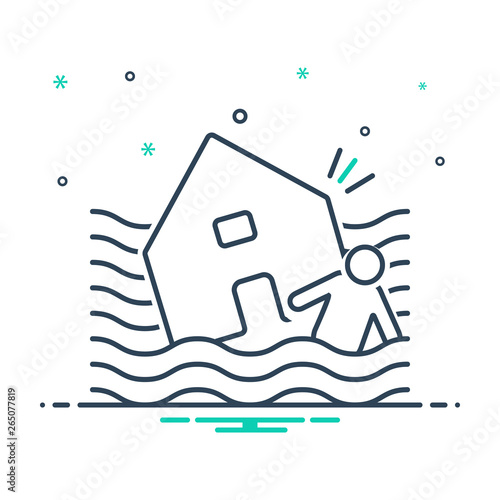 Mix line icon for flood  hurricane 