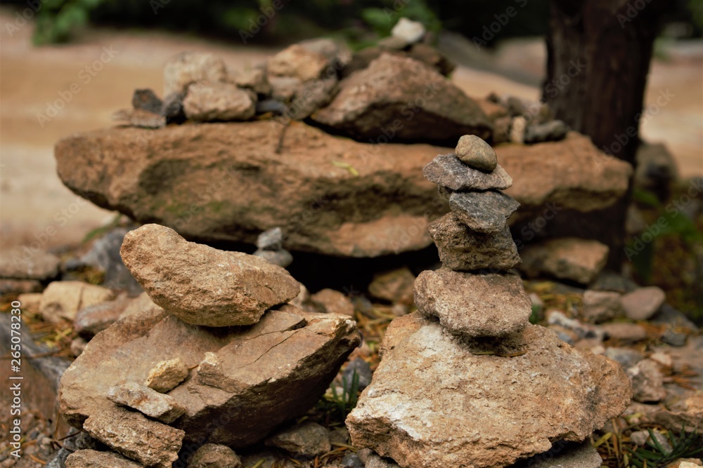 Small stone cairn near a Korean buddhist temple