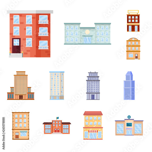 Vector design of facade and building icon. Set of facade and exterior stock vector illustration.