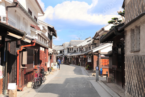 Street with traditional japanese houses, Bikan district, Kurashiki, Japan