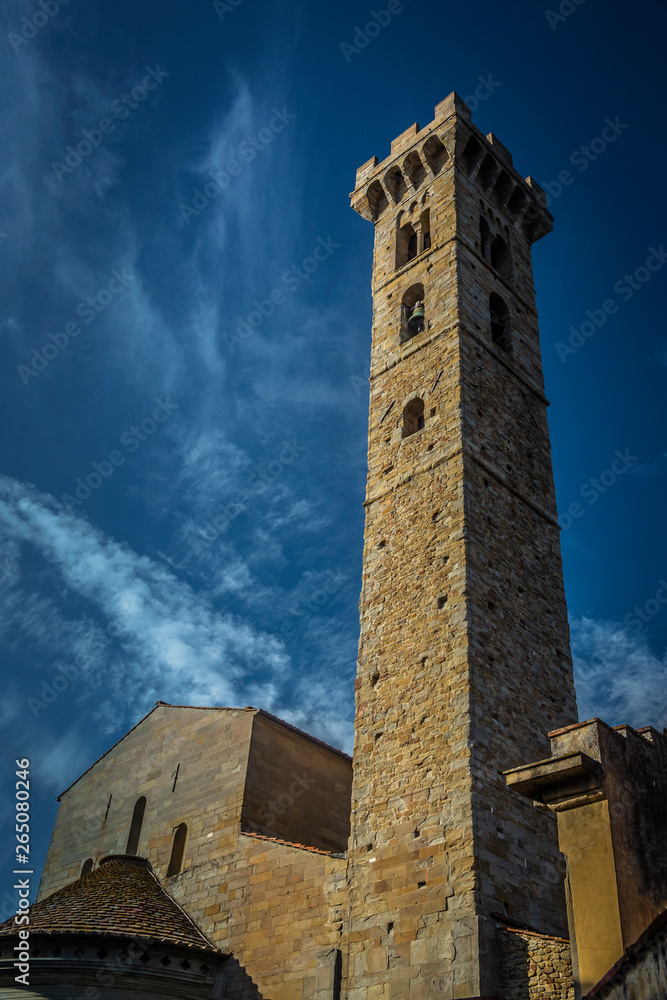 San Romolo Cathedral Tower in Mino square, Fiesole San Romolo Cathedral Tower in Mino square, Fiesole