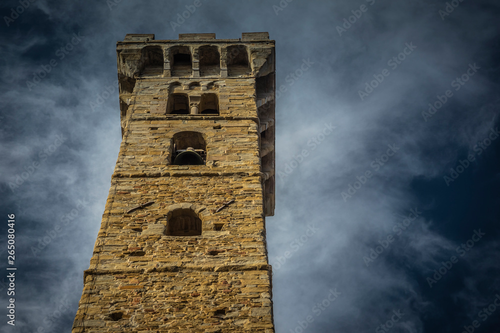 San Romolo Cathedral Tower in Mino square, Fiesole San Romolo Cathedral Tower in Mino square, Fiesole