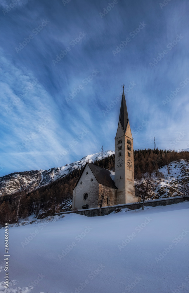 Zernez, Switzerland. Church Kirche San Mauritius