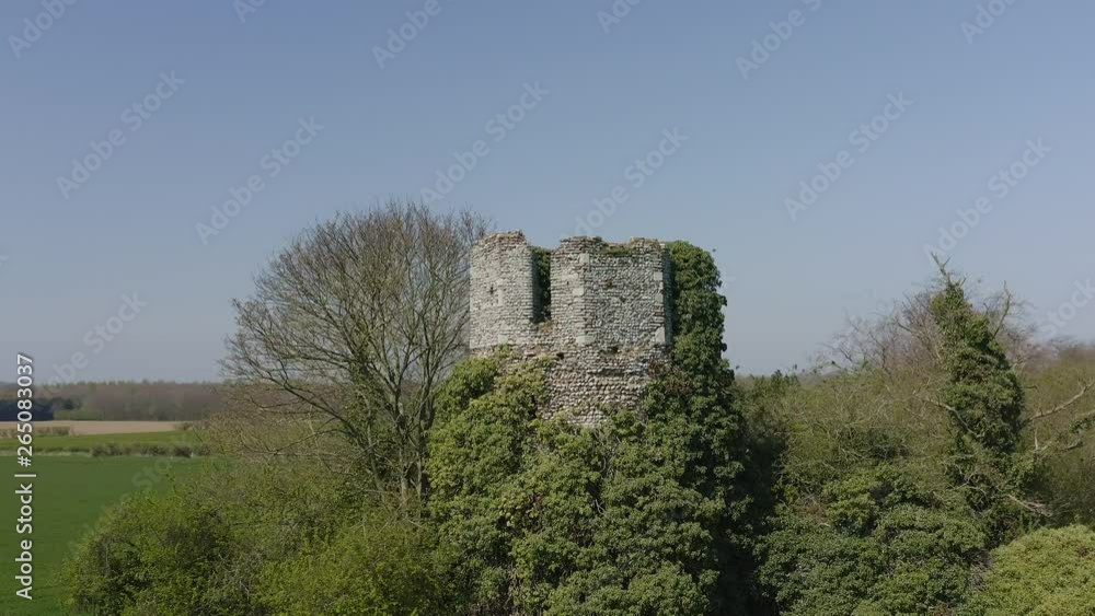 AERIAL: Circling the ruins of the Church of St Mary near Fleggburgh, reclaimed by nature, Norfolk, UK AERIAL: Circling the ruins of the Church of St Mary near Fleggburgh, reclaimed by nature, Norfolk, UK