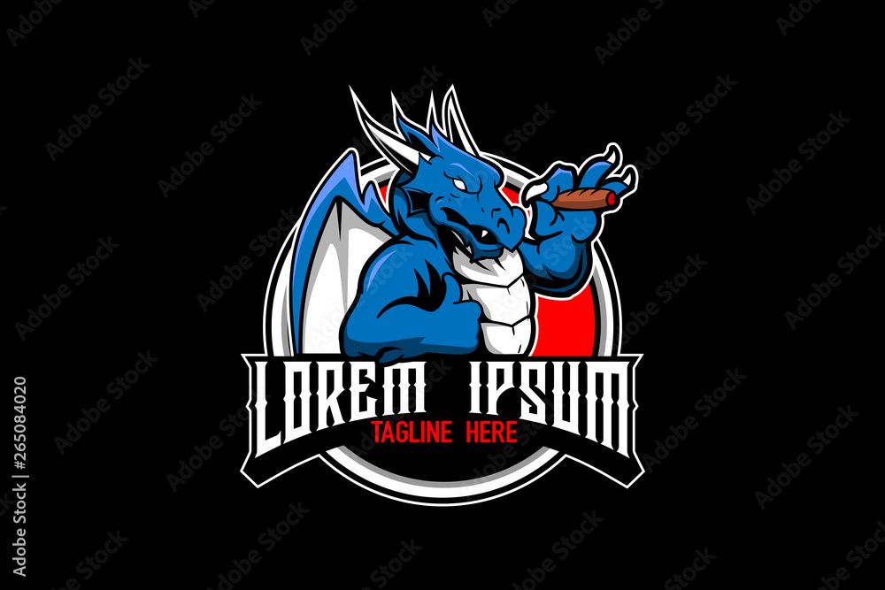 cartoon character dragon smoking cigarette vector badge logo template cartoon character dragon smoking cigarette vector badge logo template