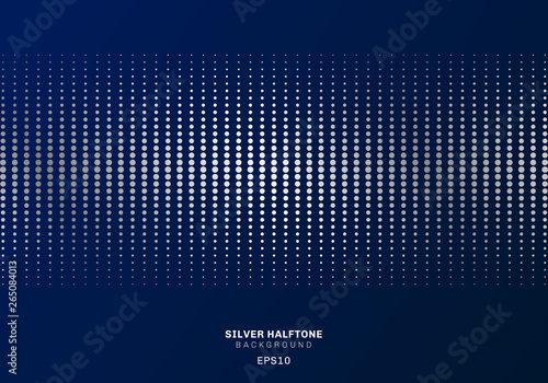 Abstract silver dots pattern halftone on dark blue background luxury style.