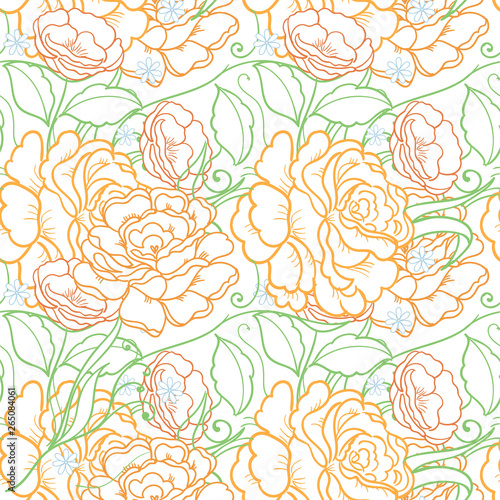 Seamless background with pink roses. Ornamental pattern with beautiful garden floral motif. Great for fabric and textile  wallpaper  packaging or any desired idea.