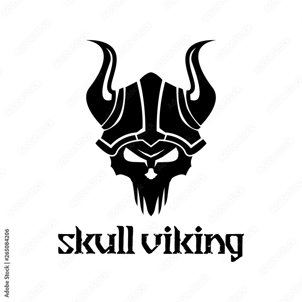 Black an White Skull Viking Helmet Logo Template Design Illustration ...