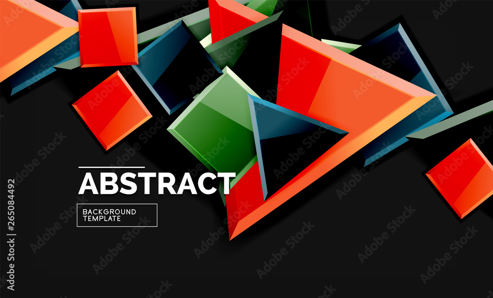 Glossy mosaic style geometric shapes - squares and triangles on black Glossy mosaic style geometric shapes - squares and triangles on black