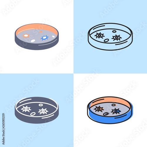 Petri dish icon set in flat and line style