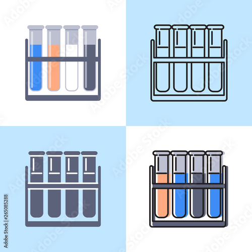 Test tube icon set in flat and line styles