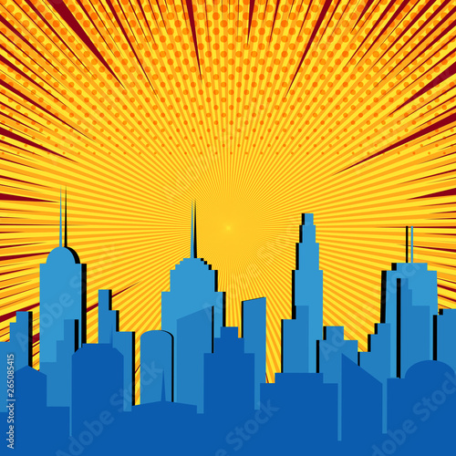Comic blue cityscape explosive template