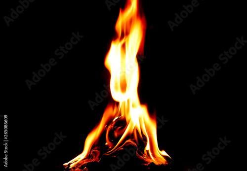 The fire that burns naturally during the night on a black background © Arteekom