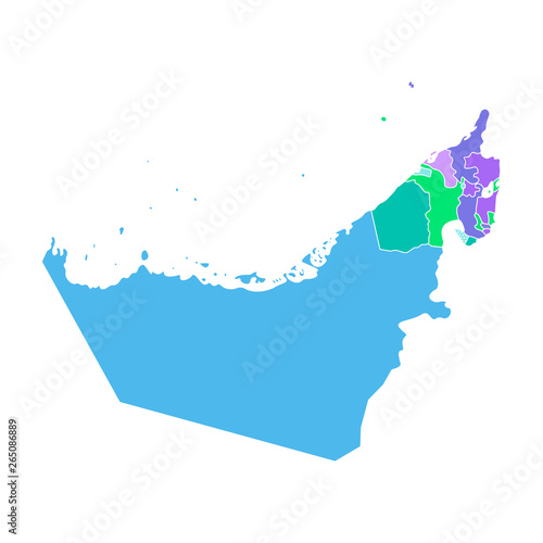 Vector isolated simplified colorful illustration with silhouette mainland of United Arab Emirates (UAE) and emirates borders