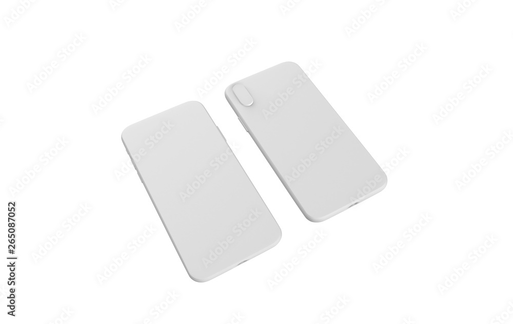 smartphone mock up front and back side facing each other. Blank screen for your design. Isolated on white background. 3D illustration smartphone mock up front and back side facing each other. Blank screen for your design. Isolated on white background. 3D illustration