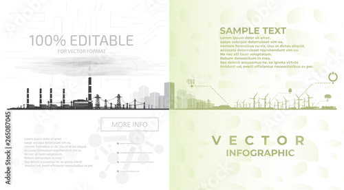 Thermal coal power plant and renewable energy sources, infographics.