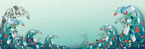 waste debris in the sea,The background of the plastic waste rubbish that filled the sea with the waves