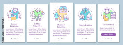 Childcare service onboarding mobile app page screen with linear concept