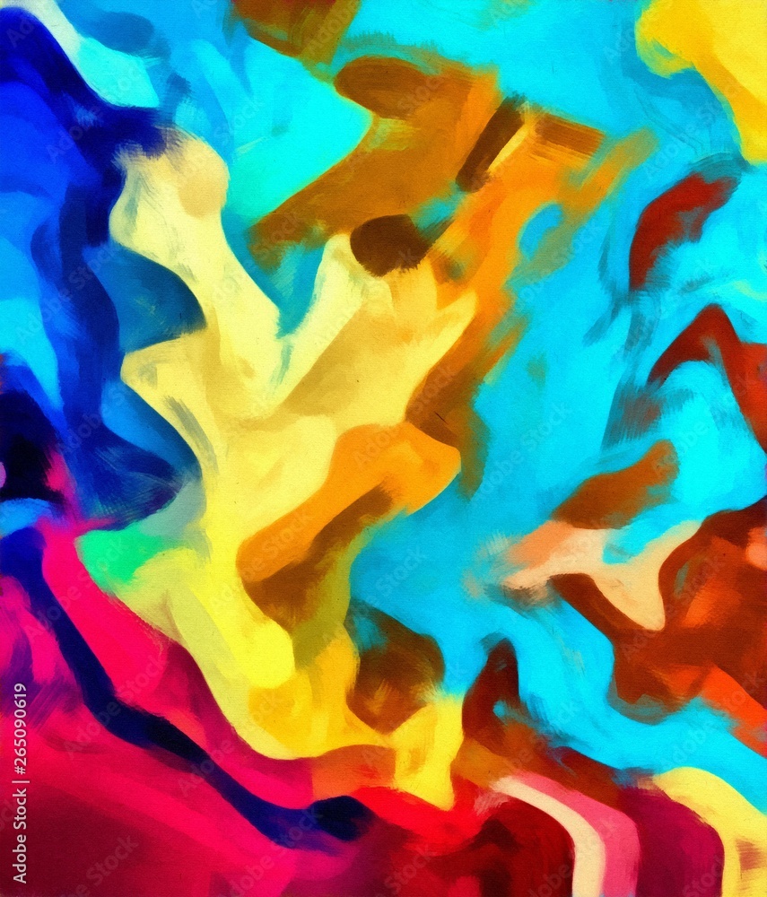 Abstract liquid oil waves of paint. Bright and warm crazy color mix. Marble effect. Digital painted artwork. Acrylic and watercolor design pattern. Great as prints and backdrops for unusual creative.