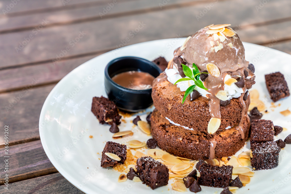 chocolate pancake with chocolate ice-cream and brownies chocolate pancake with chocolate ice-cream and brownies