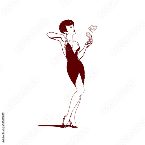 Lady in red with a flower