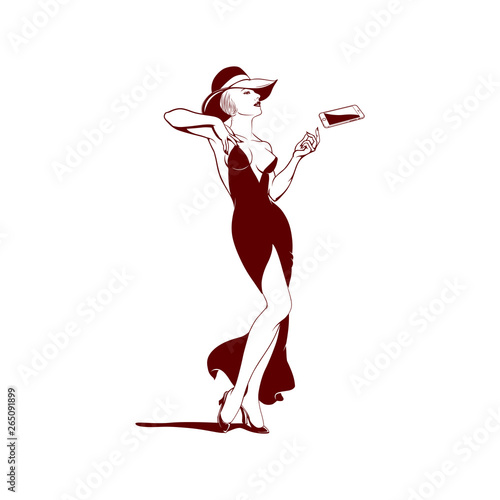 Lady in red with smartphone