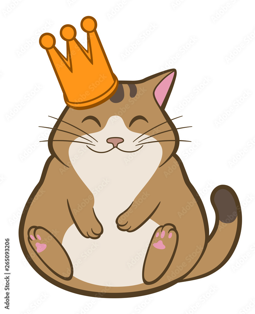 Cartoon cute cat in crown lying on back Cartoon cute cat in crown lying on back