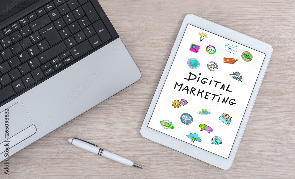 Digital marketing concept on a digital tablet Digital marketing concept on a digital tablet