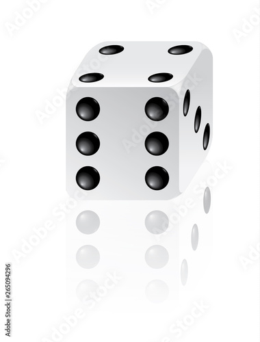 Dado da gioco illustrazione tridimensionale con riflesso