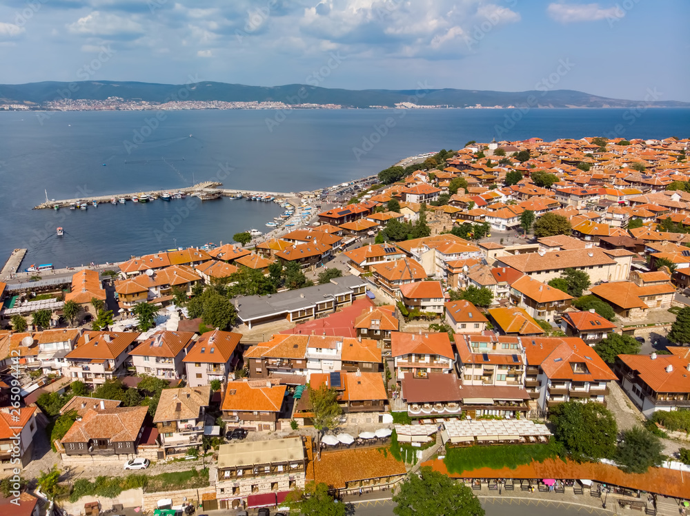 Nessebar, ancient city on the Black Sea coast of Bulgaria. Aerial view