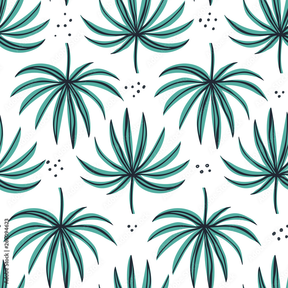 Palm split leaves hand drawn seamless pattern Palm split leaves hand drawn seamless pattern
