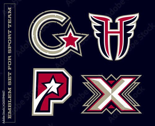 Modern professional letter emblems for sport teams. G H P X letter