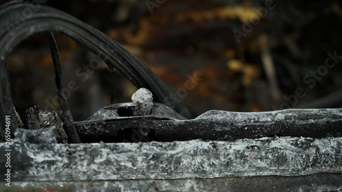 Wallpaper Mural Car after the fire. Burnt car. Arson car. Accident on the road due to speeding. Effects of drinking alcohol. Murder. Criminal area. Explosion. Vandalism. Protests. Torontodigital.ca