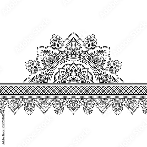Seamless borders with mandala for design, application of henna, Mehndi and tattoo. Decorative pattern in ethnic oriental style.
