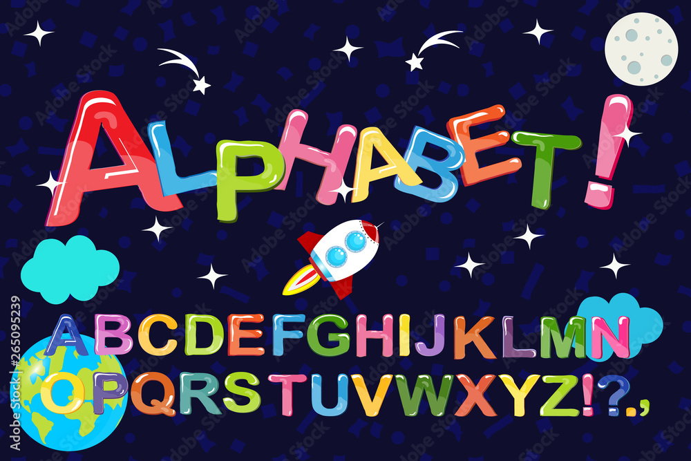 Funny cartoon multicolored bubble letters, vector. 
