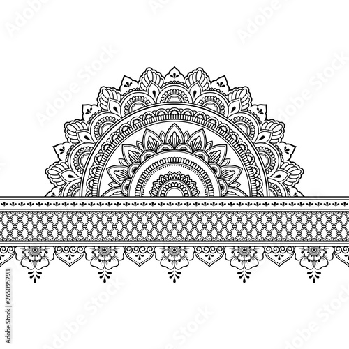 Seamless borders with mandala for design, application of henna, Mehndi and tattoo. Decorative pattern in ethnic oriental style.