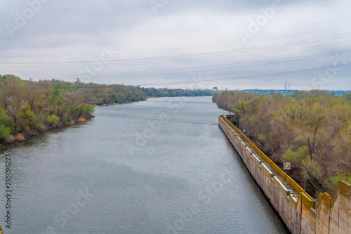Panoramic view of the river from the height of bird flight