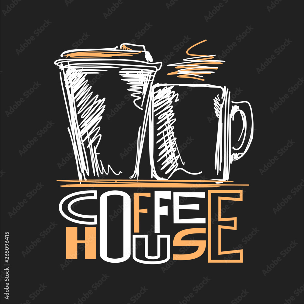 Vector logo for Coffee House, decorative signage with cardboard coffee