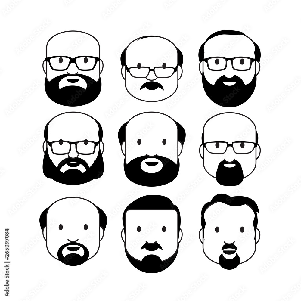 Old Men Male Human Face Head Hair Hairstyle Mustache Bald People Fashion.  Design flat avatar for social media. Vector illustration Stock Vector |  Adobe Stock