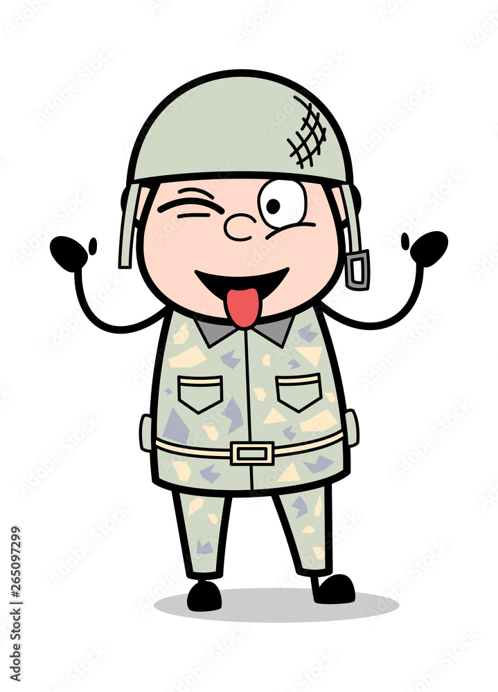 Teasing Face - Cute Army Man Cartoon Soldier Vector Illustration