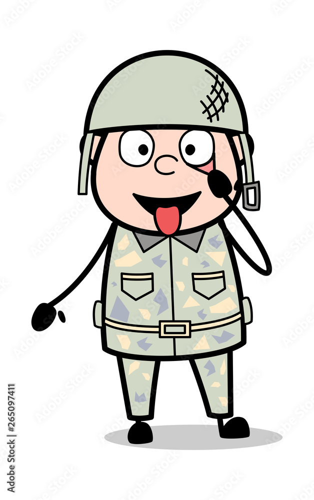 Teasing Funny Expression - Cute Army Man Cartoon Soldier Vector Illustration