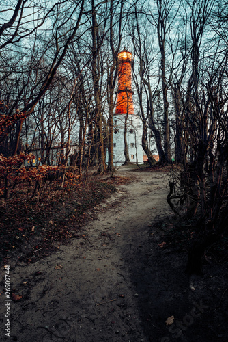 lighthouse in Rozewie, during sunset photo